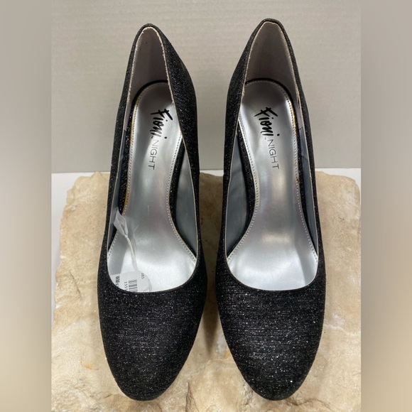 NIB Sz 8 M Fioni Night Black Shimmer Closed Toe Platform High Stiletto Pumps - Picture 5 of 15